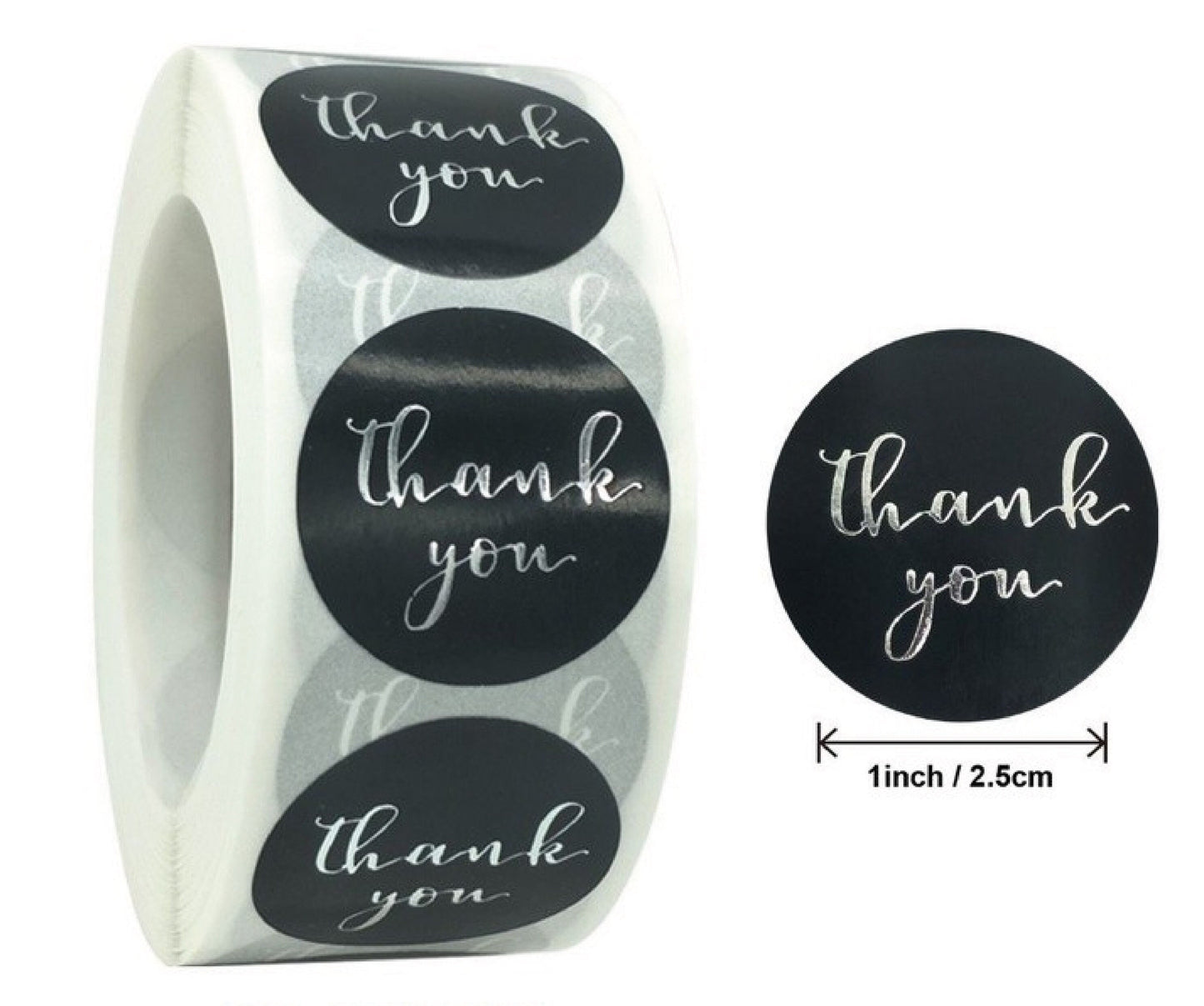 Black Thank you Silver Stickers