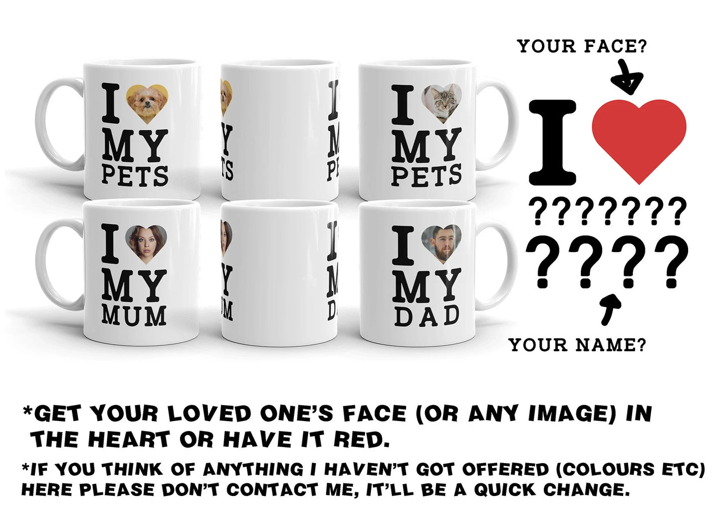 CUSTOM double sided I HEART MUGS