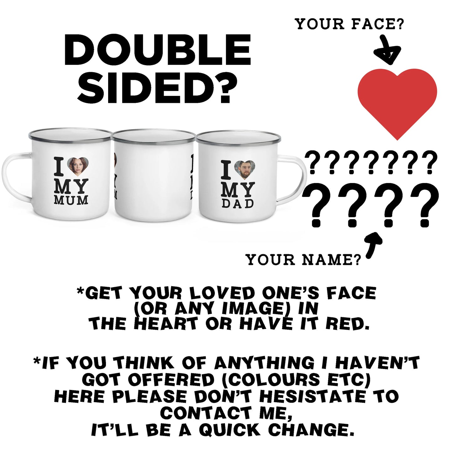 Custom HEART enamel MUGS