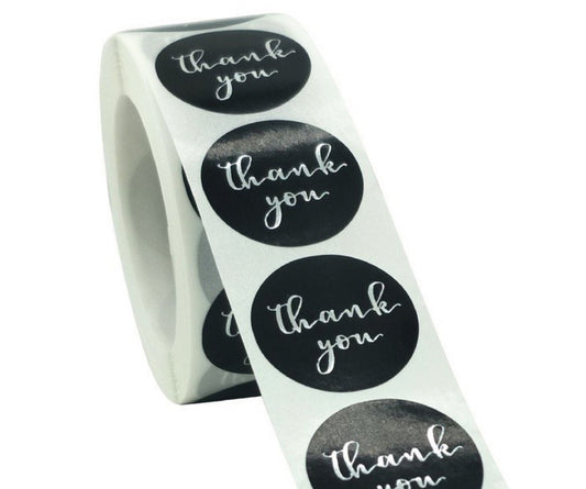 Black Thank you Silver Stickers