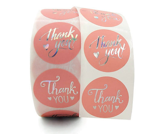 Pink Thank you Silver Stickers