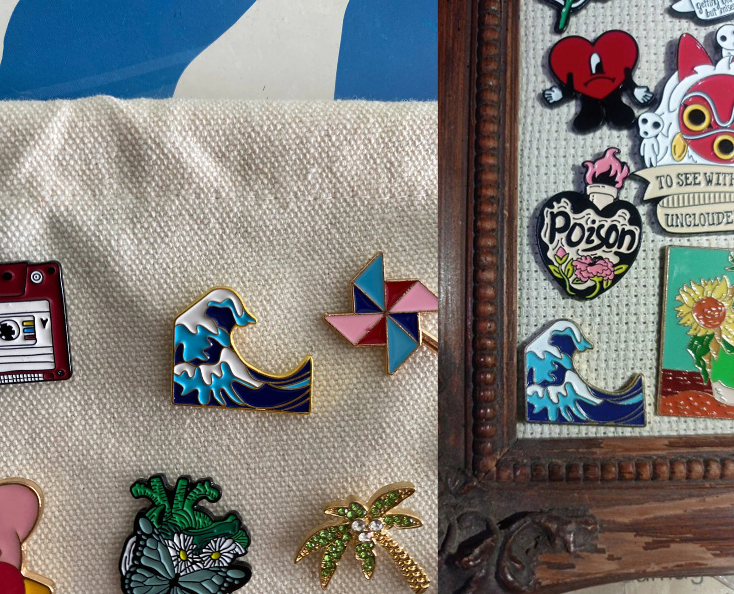 Wave art Japanese pin